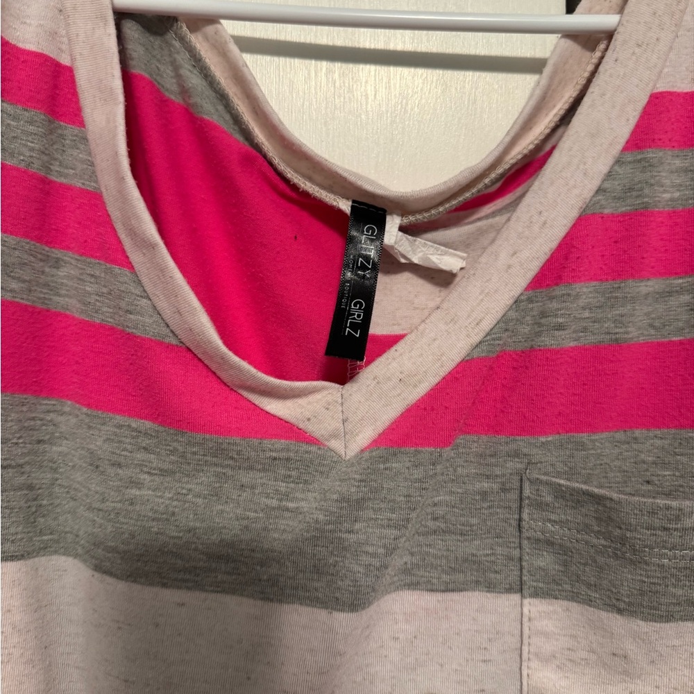 Grlz Pink and Gray Striped Top
